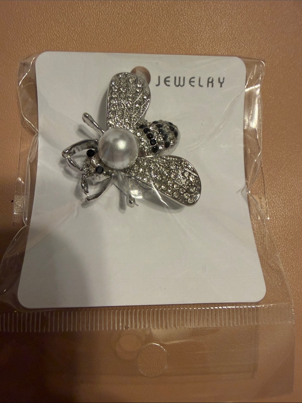 Silver Bee Brooch with Pearl Accent - Fashion Jewelry - Picture 6 of 6
